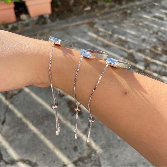 Mexican Agate Silver Crystal Boho Bracelet - Picture 2 of 5